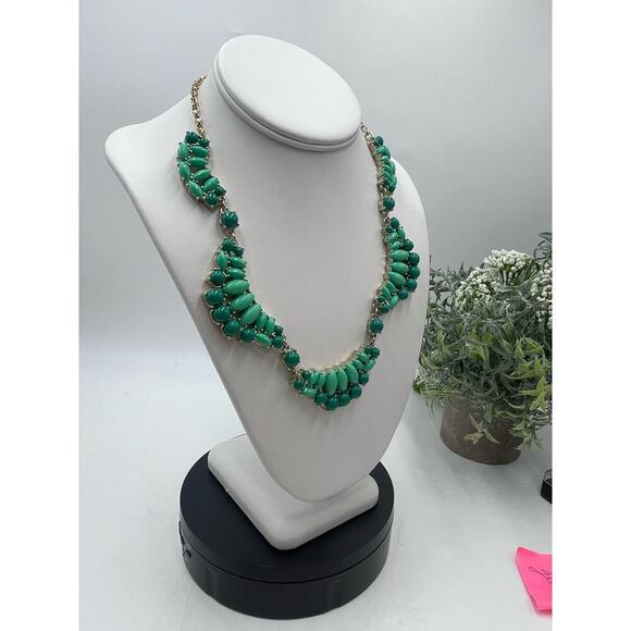 J. Crew Two Tone Light Dark Green Cabochon Gold Tone Statement Necklace - Picture 5 of 14